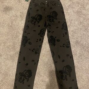 Wild Fable Black Floral Goth Straight Leg Pants